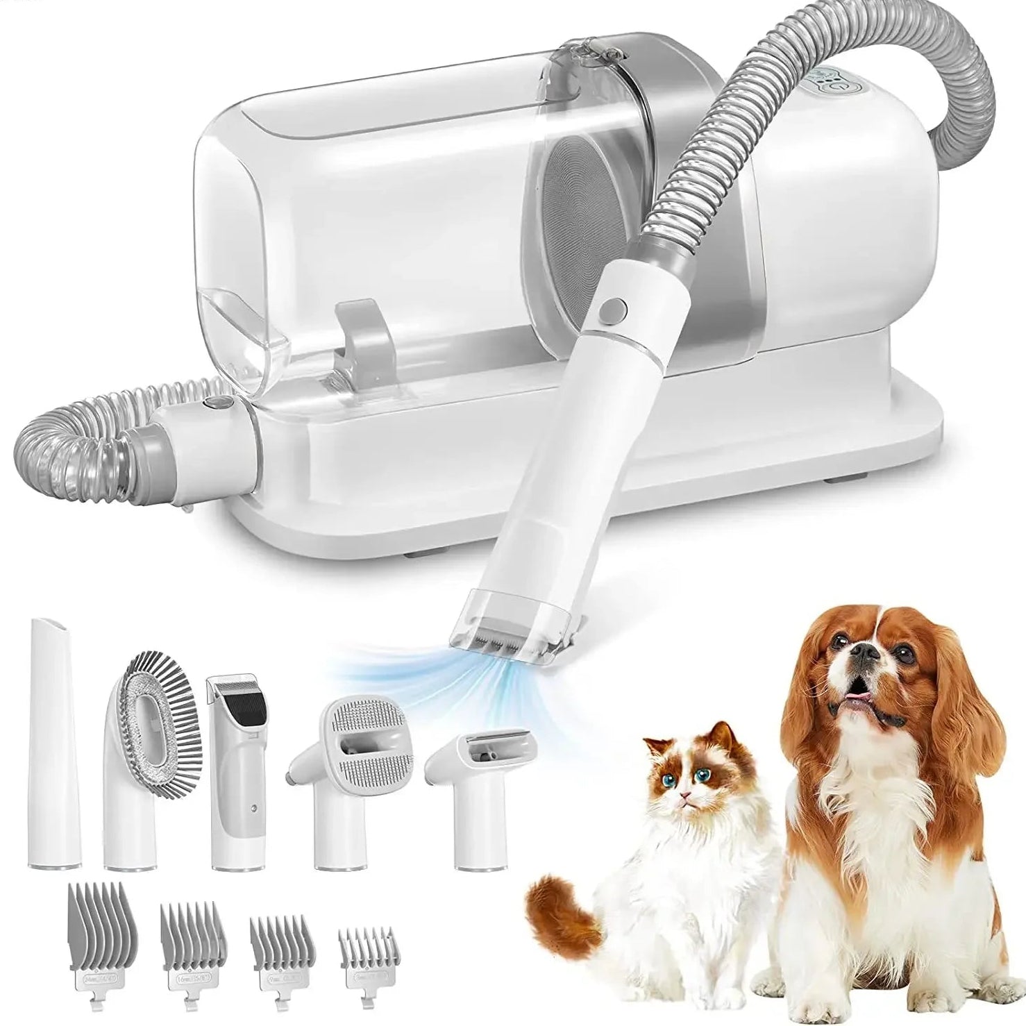 Dog & Cat Grooming Kit with Vacuum | 5 Tools & 4 Combs | 2.3L Container | 60dB | AC Powered