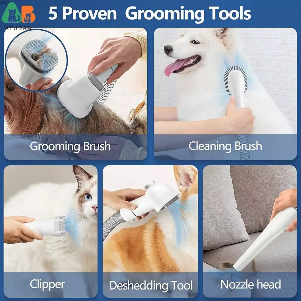 Dog & Cat Grooming Kit with Vacuum | 5 Tools & 4 Combs | 2.3L Container | 60dB | AC Powered