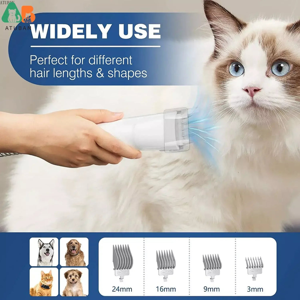 Dog & Cat Grooming Kit with Vacuum | 5 Tools & 4 Combs | 2.3L Container | 60dB | AC Powered