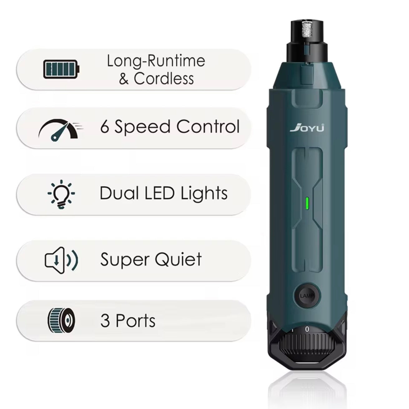 Dog Nail Grinder – 6-Speed Settings, Dual LED & USB Rechargeable