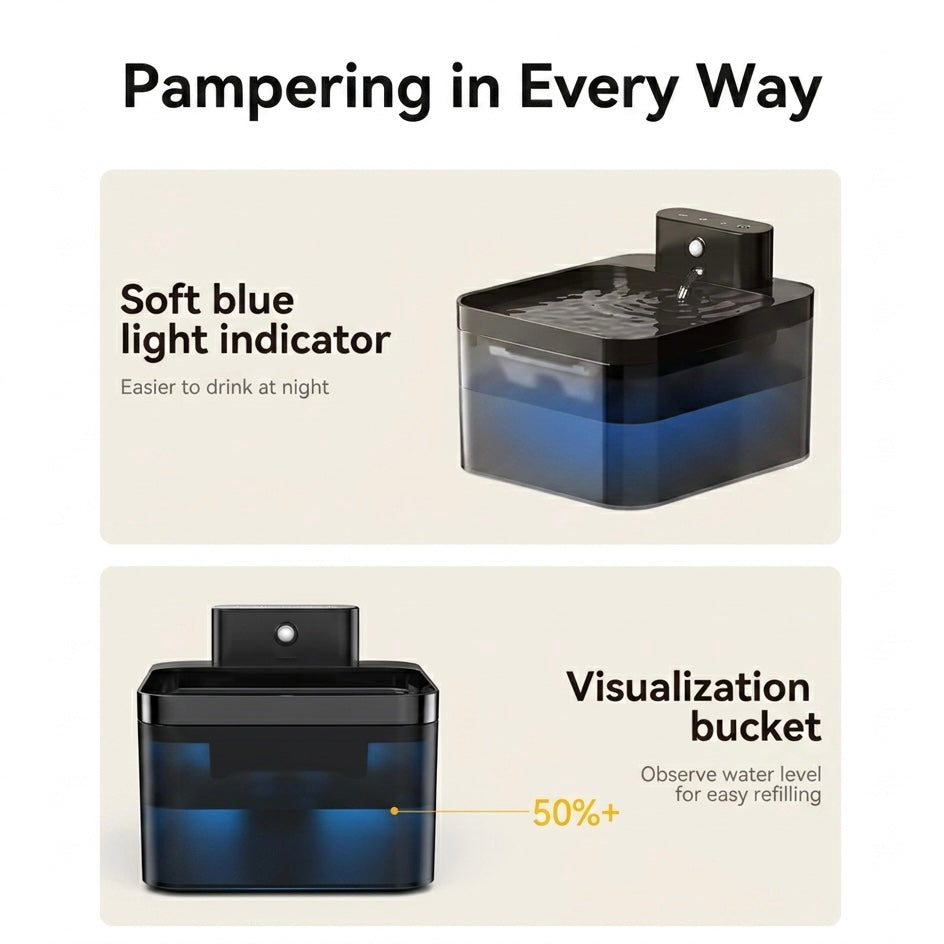 Automatic Cat Water Fountain | 2.2L | Infrared Sensor | USB-C Rechargeable | Quiet | Black