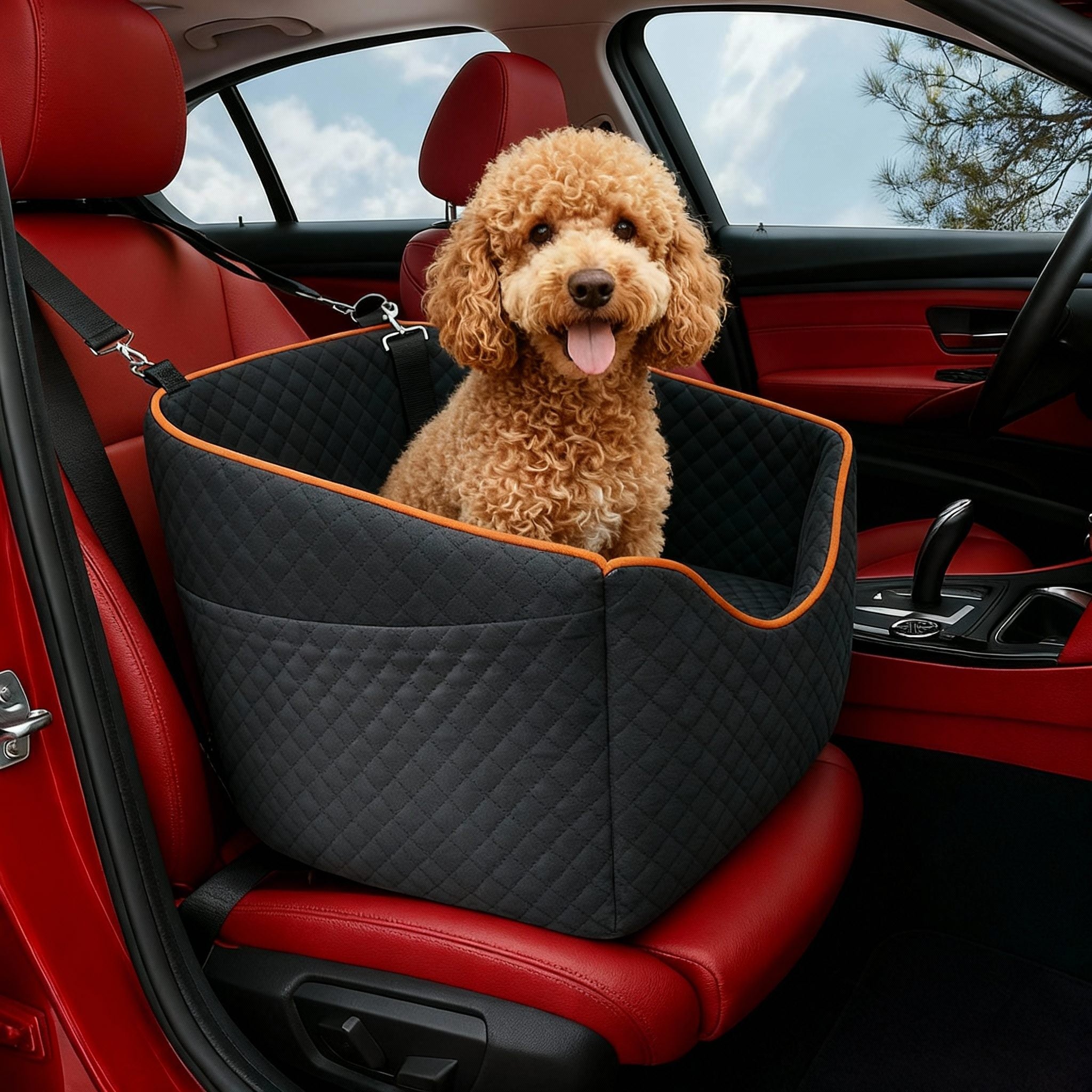 Elevated Dog Booster Car Seat – Safety Belt Attachment & Quilted Interior