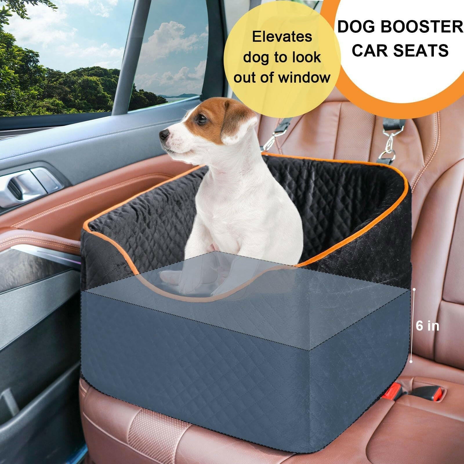 Elevated Dog Booster Car Seat – Safety Belt Attachment & Quilted Interior