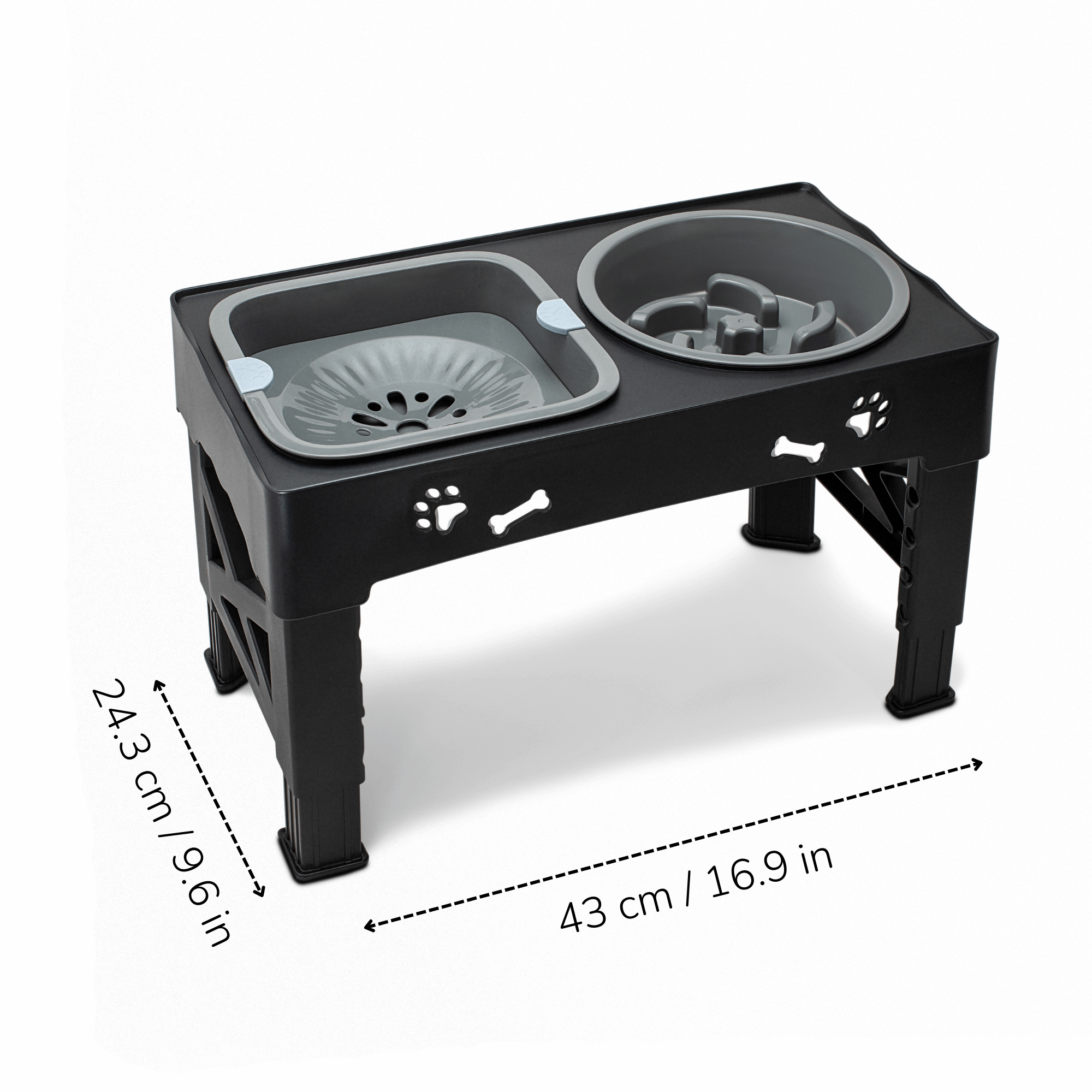 3-in-1 Elevated Dog Bowl Stand – Slow Feeder, Spill-Proof Water Bowl & 5 Height Settings