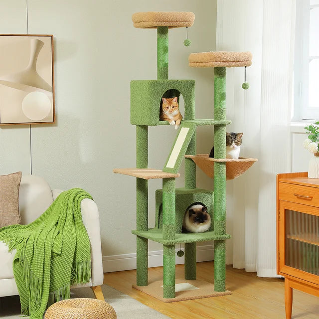 Large Cat Tree – Multi-Level with Sisal Posts, Hideaway & Hanging Toys