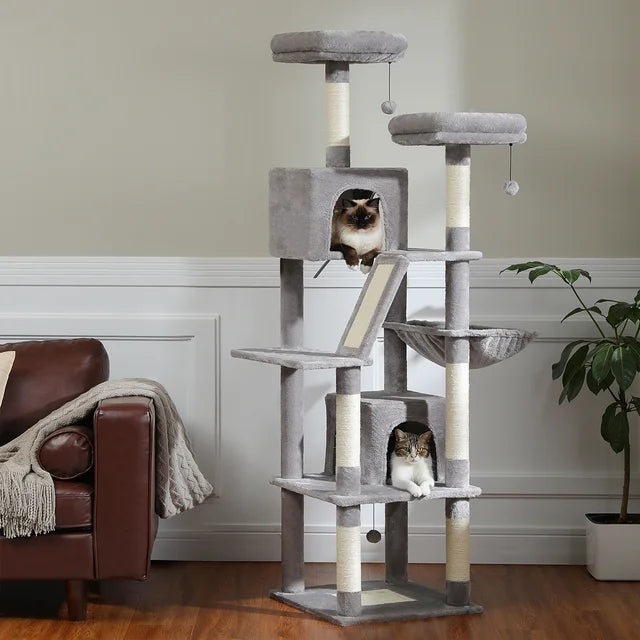 Large Cat Tree – Multi-Level with Sisal Posts, Hideaway & Hanging Toys