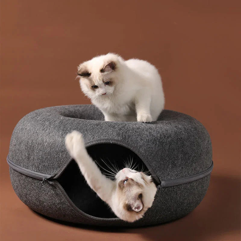 Felt Cat Bed & Tunnel | Dual-Use Design | Removable Cover | 2 Sizes | 7 Color Options