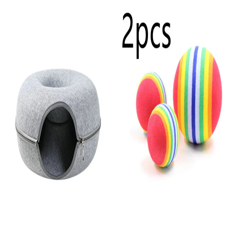 Felt Cat Bed & Tunnel | Dual-Use Design | Removable Cover | 2 Sizes | 7 Color Options