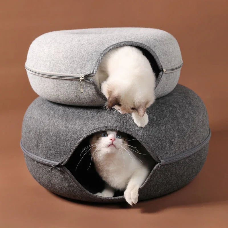 Felt Cat Bed & Tunnel | Dual-Use Design | Removable Cover | 2 Sizes | 7 Color Options