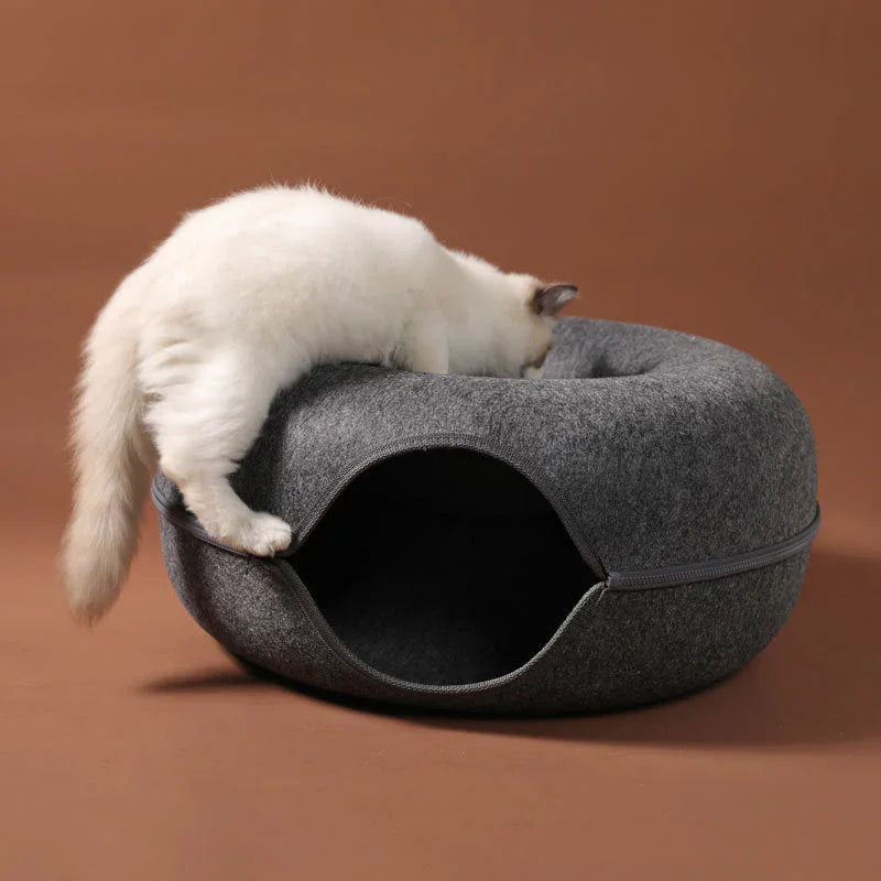 Felt Cat Bed & Tunnel | Dual-Use Design | Removable Cover | 2 Sizes | 7 Color Options