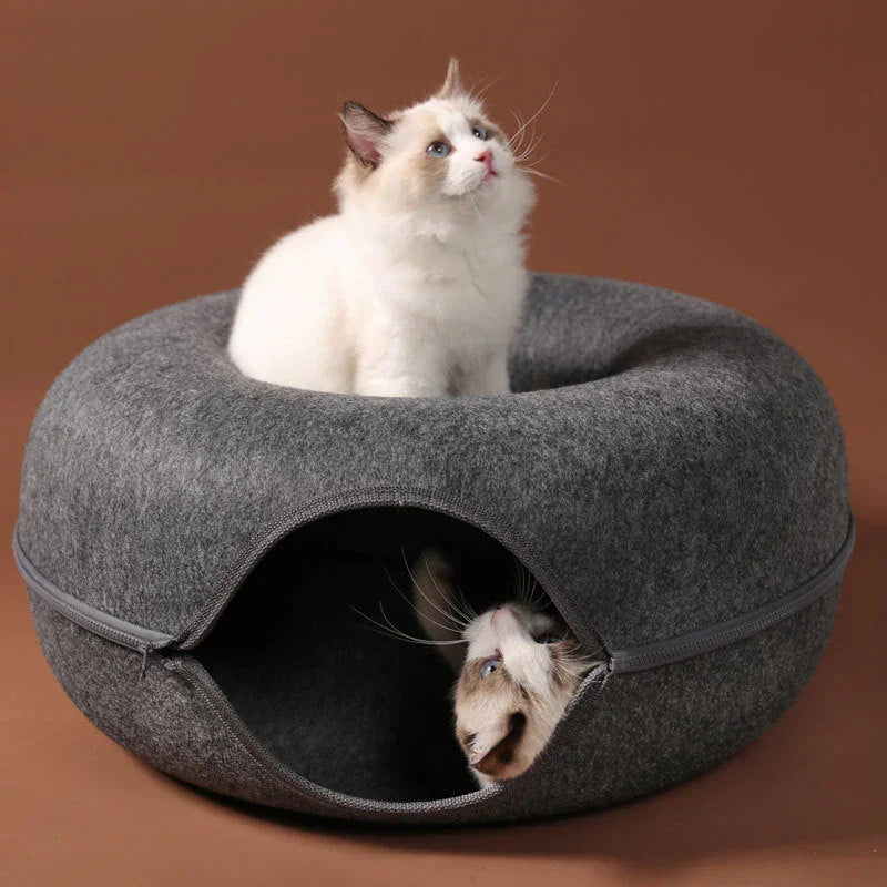 Felt Cat Bed & Tunnel | Dual-Use Design | Removable Cover | 2 Sizes | 7 Color Options
