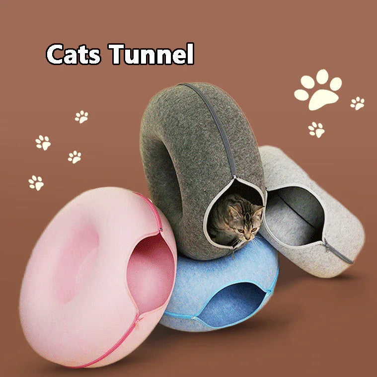 Felt Cat Bed & Tunnel | Dual-Use Design | Removable Cover | 2 Sizes | 7 Color Options