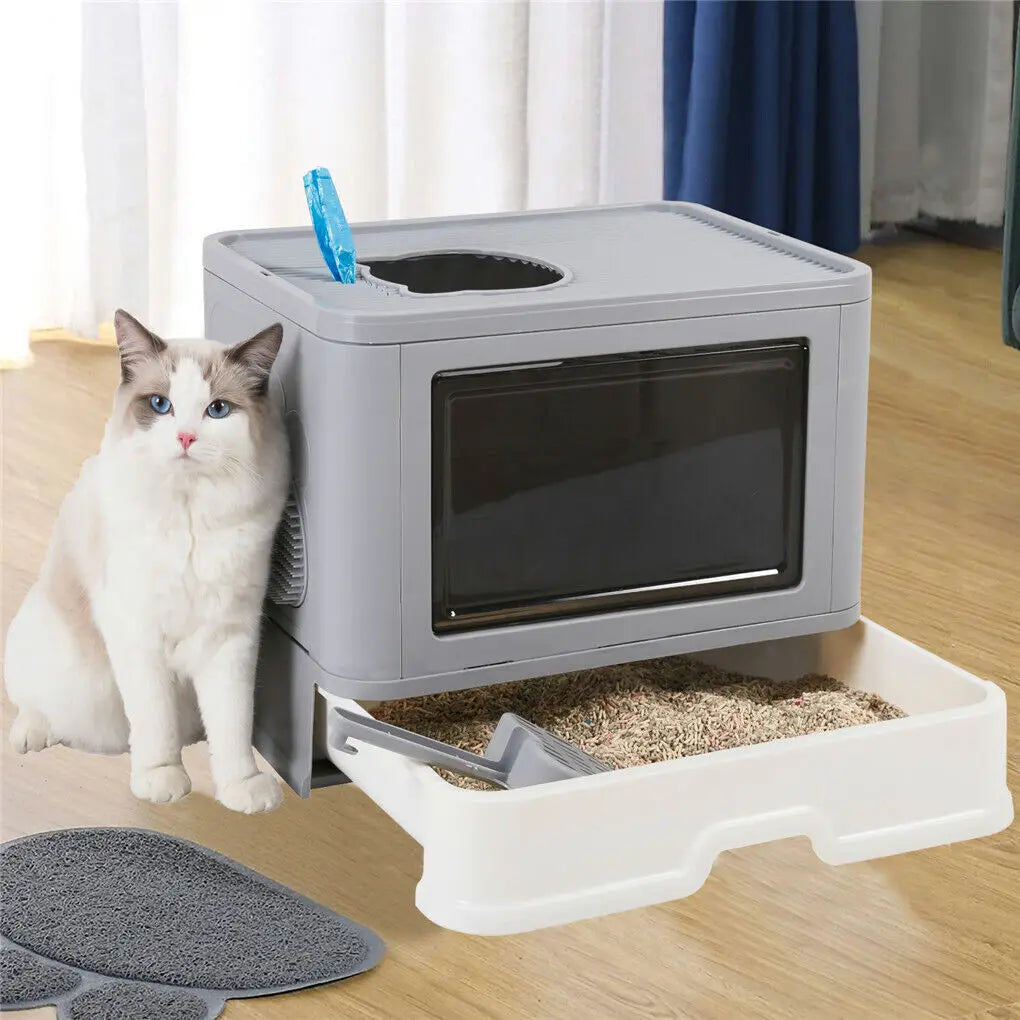 Foldable Cat Litter Box – Dual-Entry Design, Fully Enclosed & Easy Clean