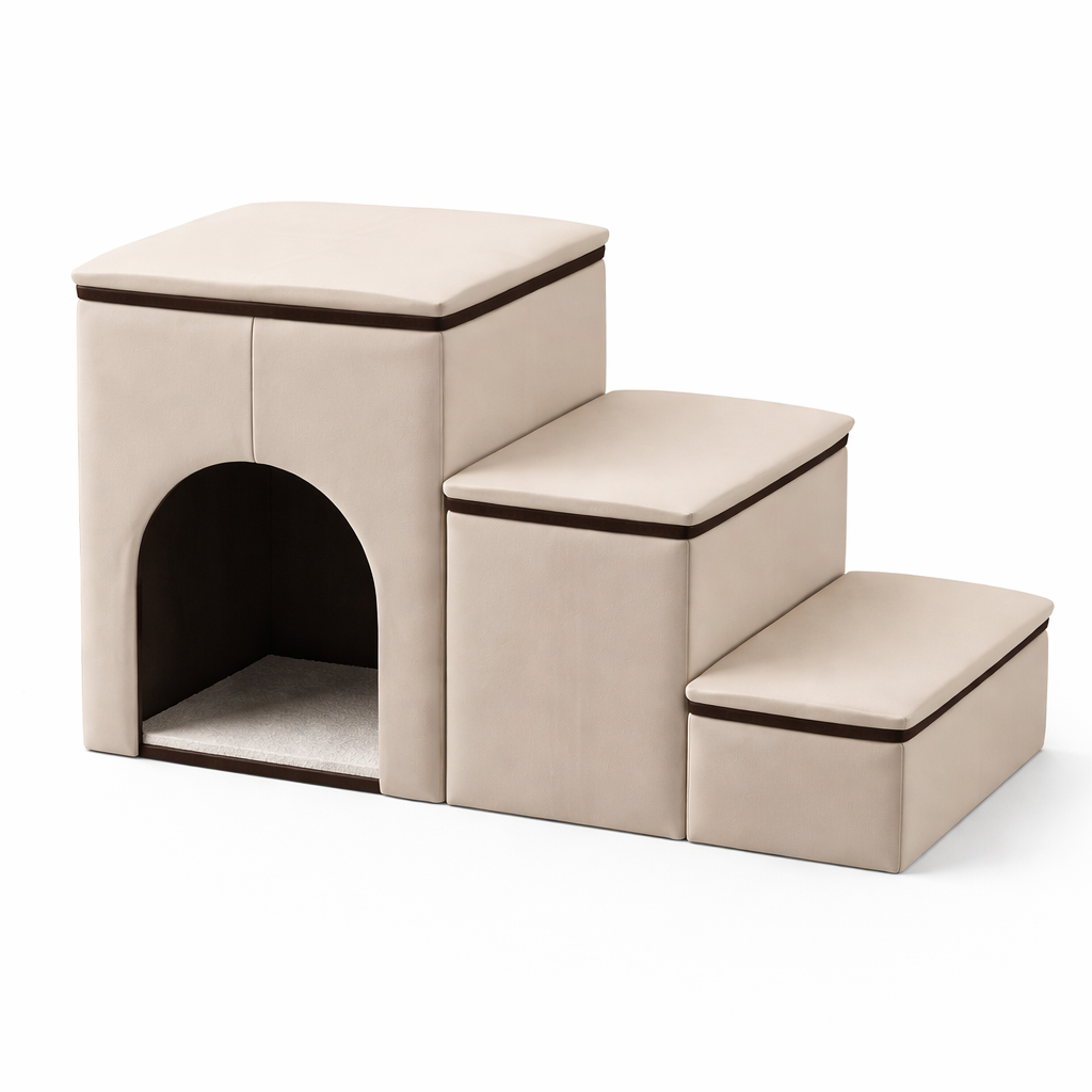 Foldable 3-Step Dog Stairs – Internal Storage, Removable Cover & Eco-Friendly