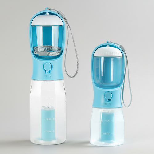 3-in-1 Portable Dog Travel Bottle – Water Dispenser, Food Storage & Waste Bag Compartment