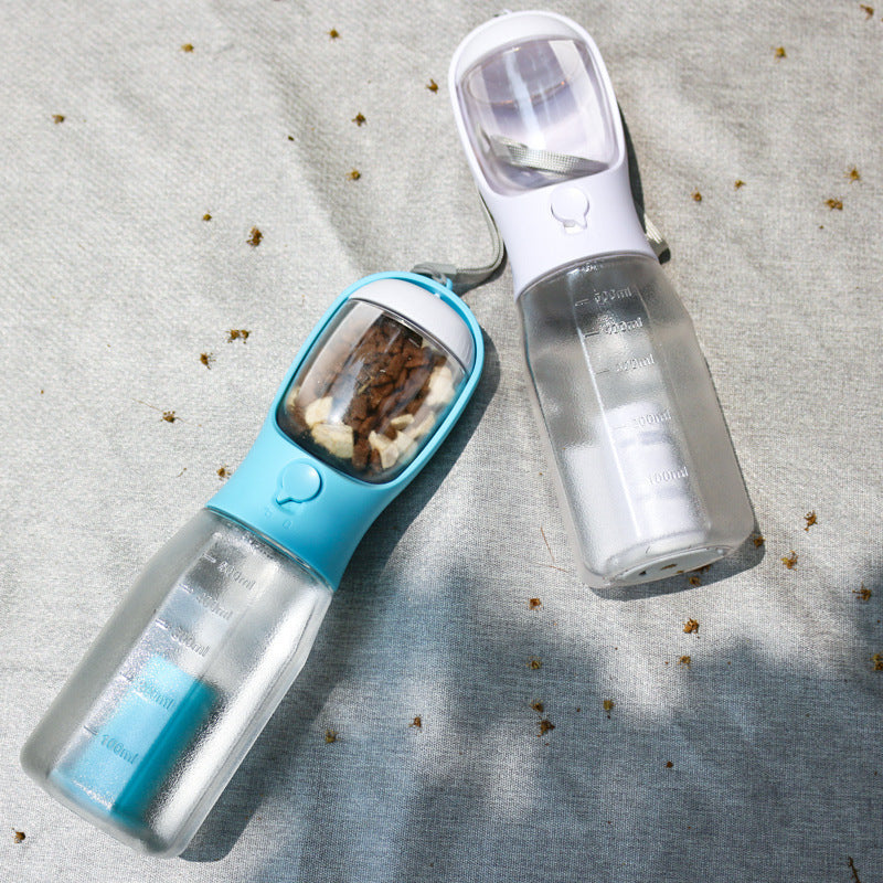 3-in-1 Portable Dog Travel Bottle – Water Dispenser, Food Storage & Waste Bag Compartment