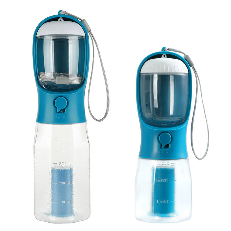 3-in-1 Portable Dog Travel Bottle – Water Dispenser, Food Storage & Waste Bag Compartment