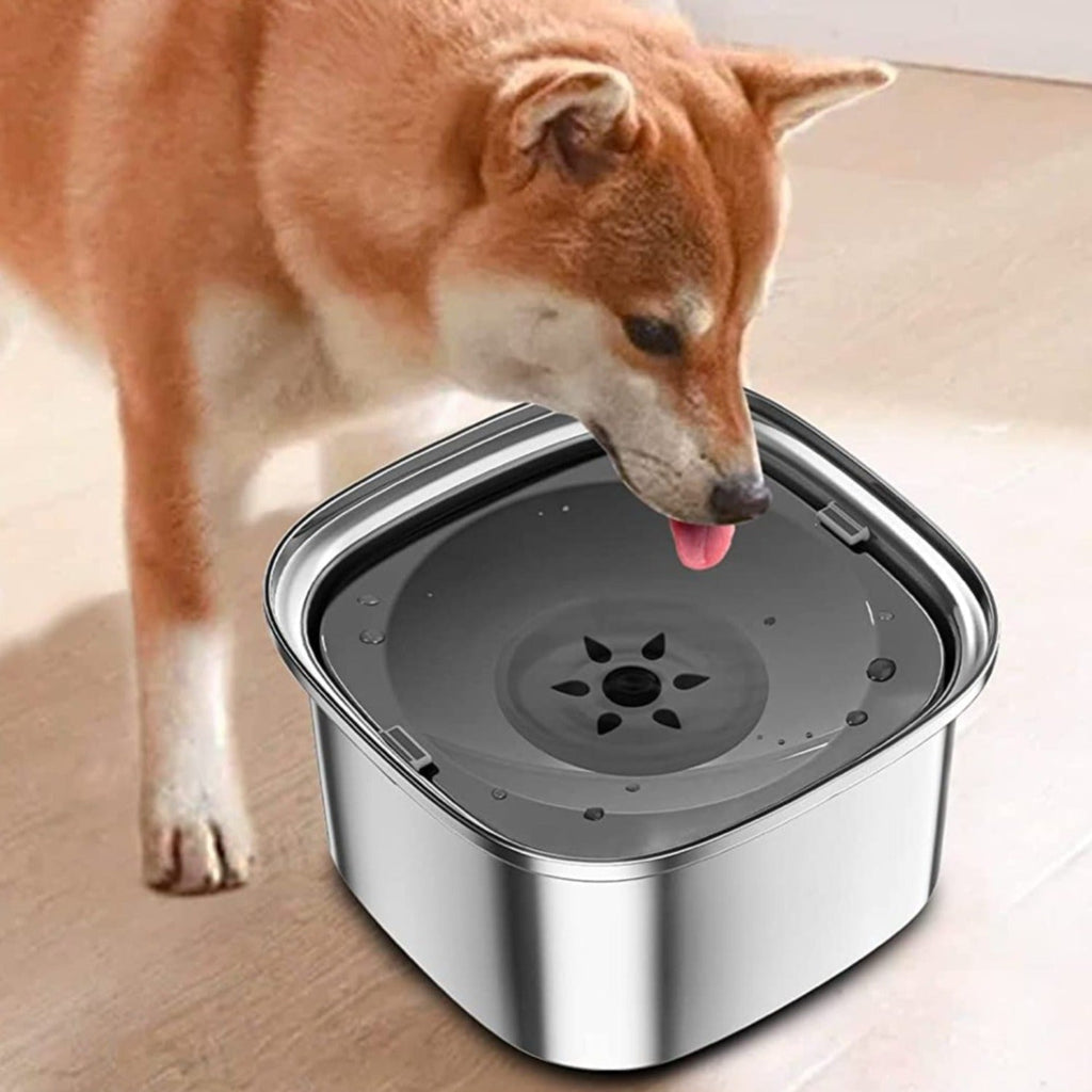 Spill-Proof Dog Water Bowl – 304 Stainless Steel with Floating Disc & Filter