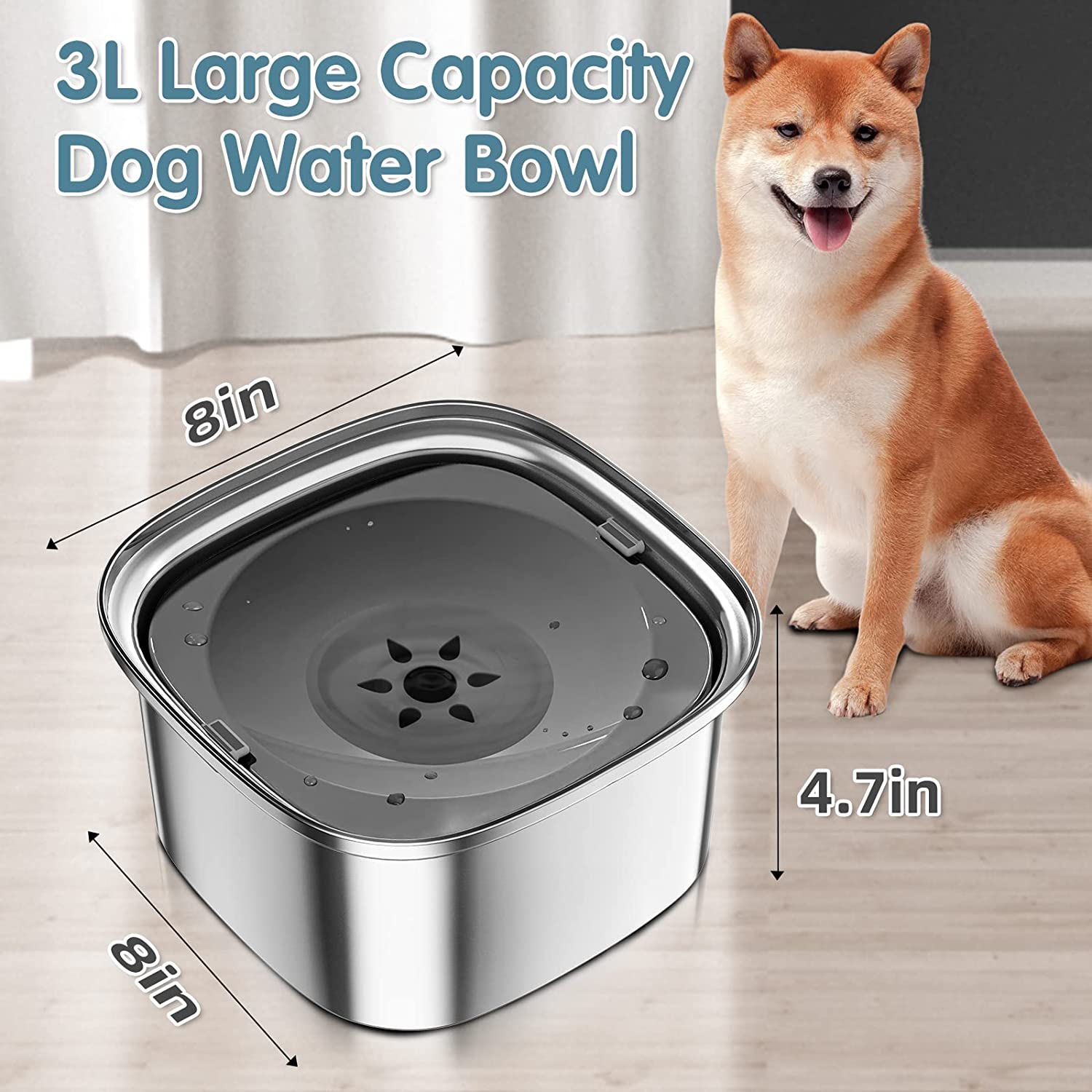 Spill-Proof Dog Water Bowl – 304 Stainless Steel with Floating Disc & Filter