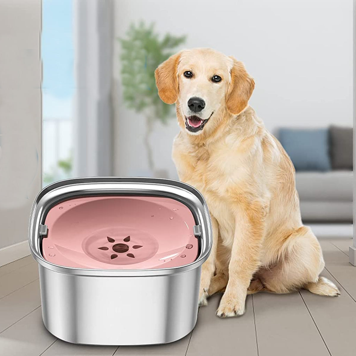 Spill-Proof Dog Water Bowl – 304 Stainless Steel with Floating Disc & Filter
