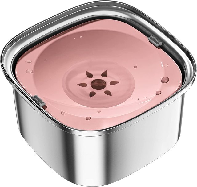Spill-Proof Dog Water Bowl – 304 Stainless Steel with Floating Disc & Filter