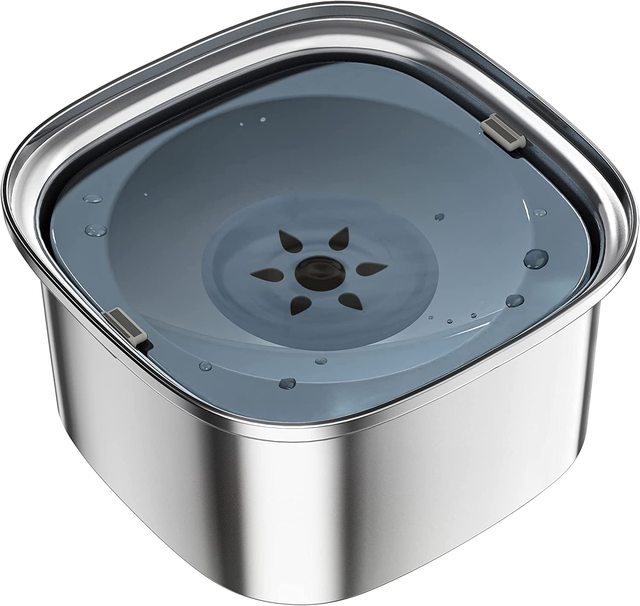 Spill-Proof Dog Water Bowl – 304 Stainless Steel with Floating Disc & Filter