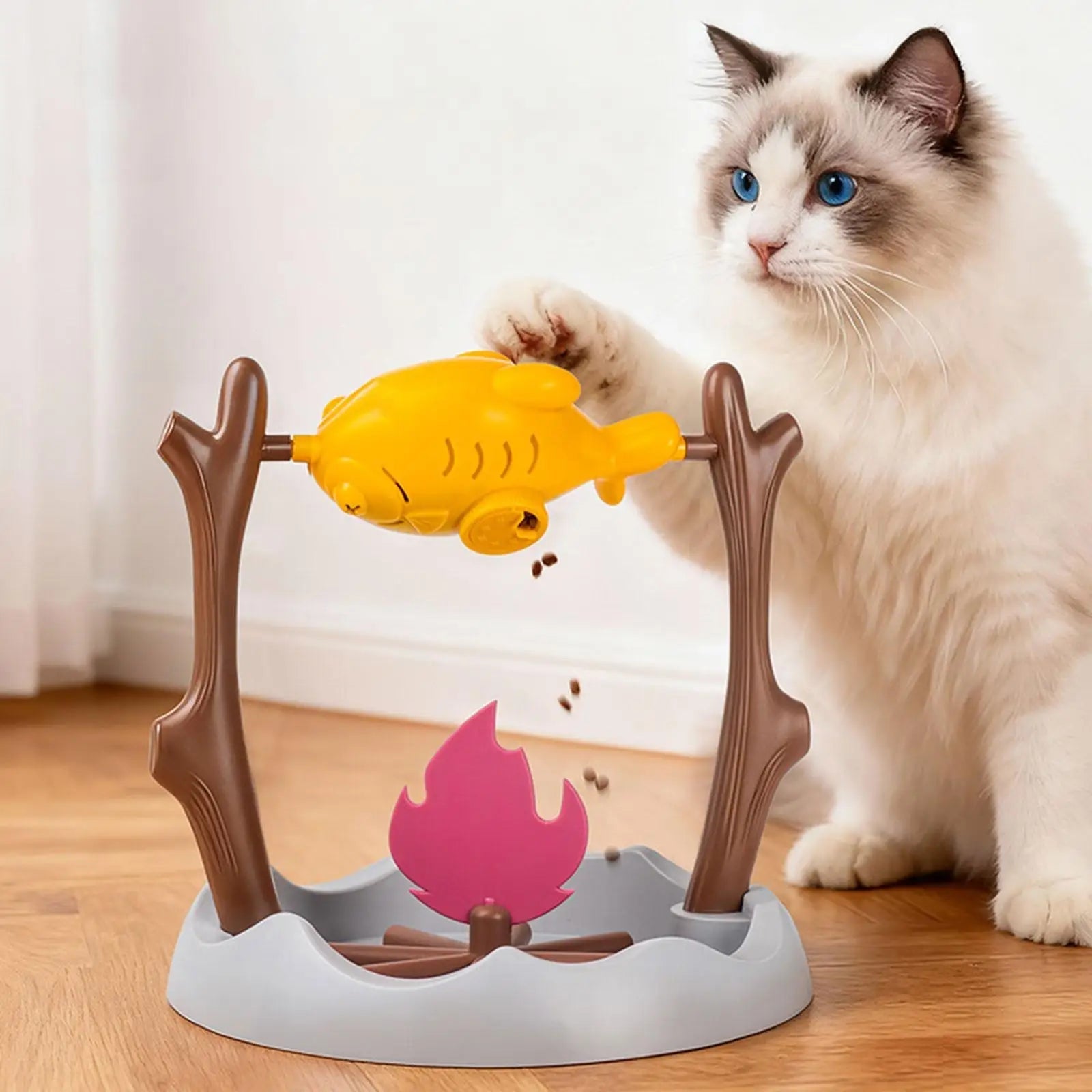 Interactive Cat Slow Feeder – Rotating Drumstick Dispenser with Adjustable Food Release