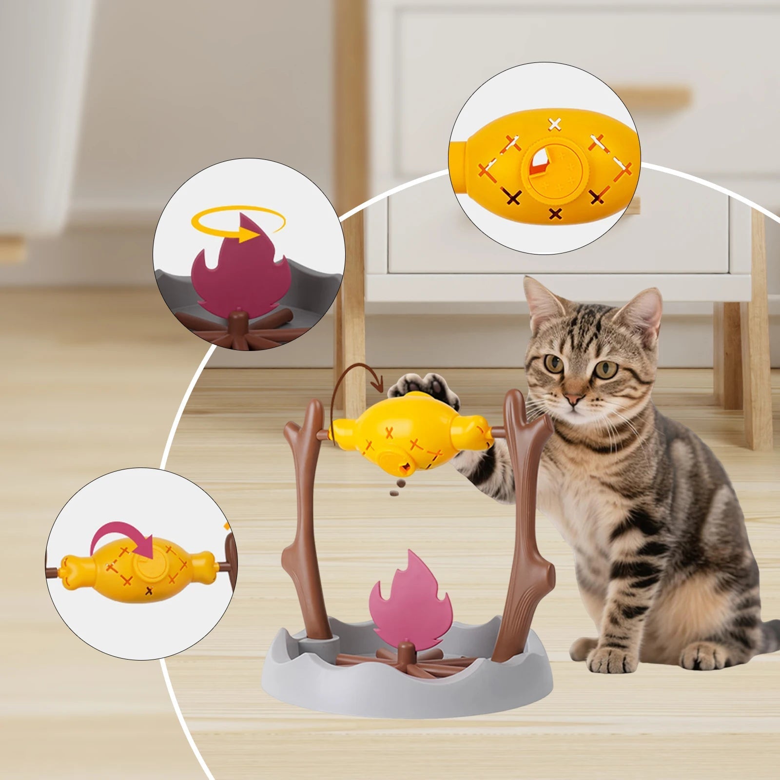 Interactive Cat Slow Feeder – Rotating Drumstick Dispenser with Adjustable Food Release