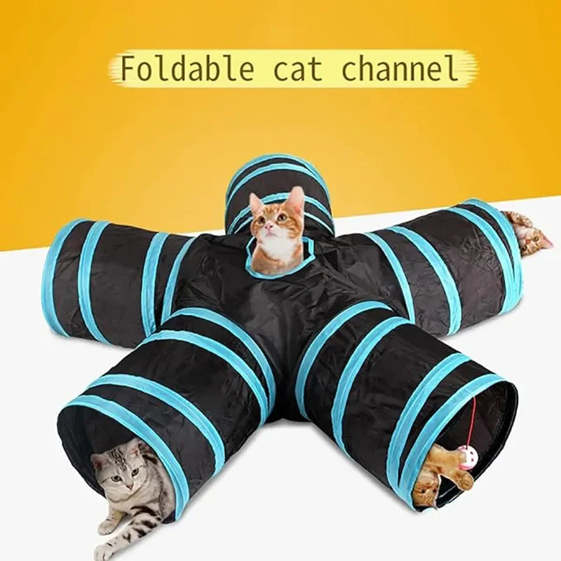 Foldable Cat Play Tunnel – Crinkle Sounds, Star Design & Multi-Pet Friendly