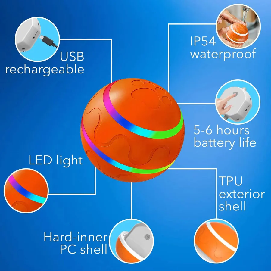 Interactive Motion-Activated Pet Ball – Remote Control, LED Lights & 5–6 Hour Battery