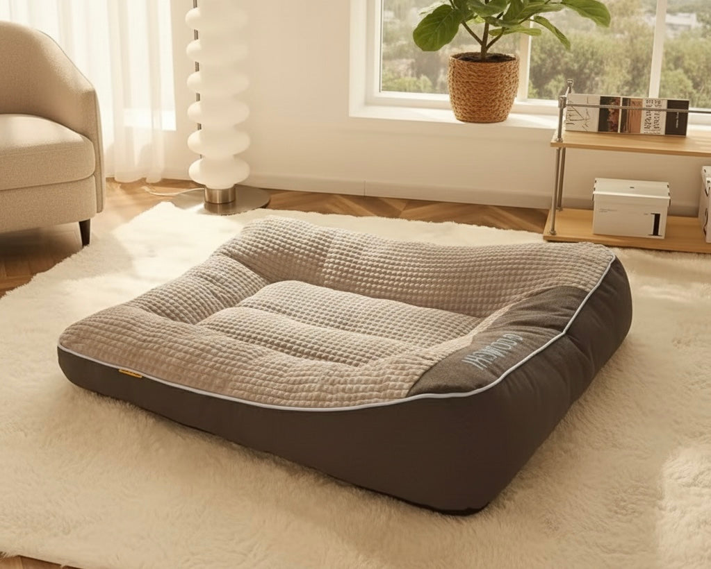 Orthopedic Dog Bed | Plush Polyester | XL, XXL & 3XL | Hand Washable | Brown & Grey