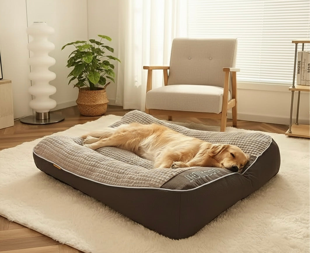 Orthopedic Dog Bed | Plush Polyester | XL, XXL & 3XL | Hand Washable | Brown & Grey
