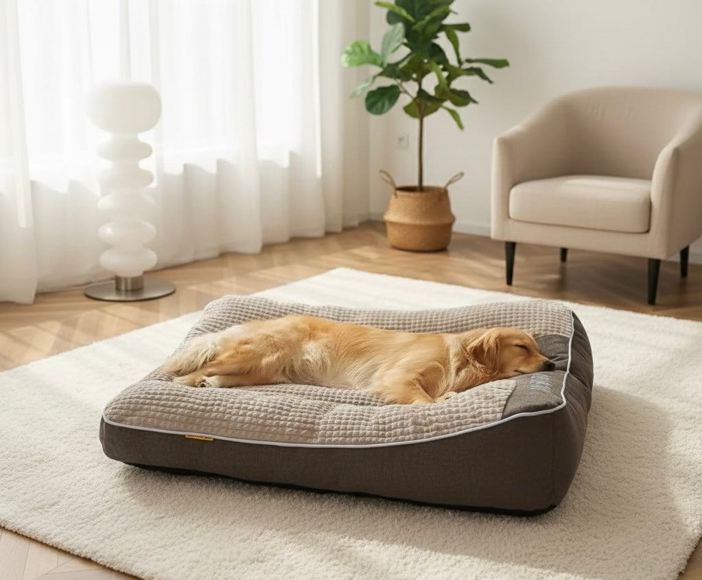 Orthopedic Dog Bed | Plush Polyester | XL, XXL & 3XL | Hand Washable | Brown & Grey