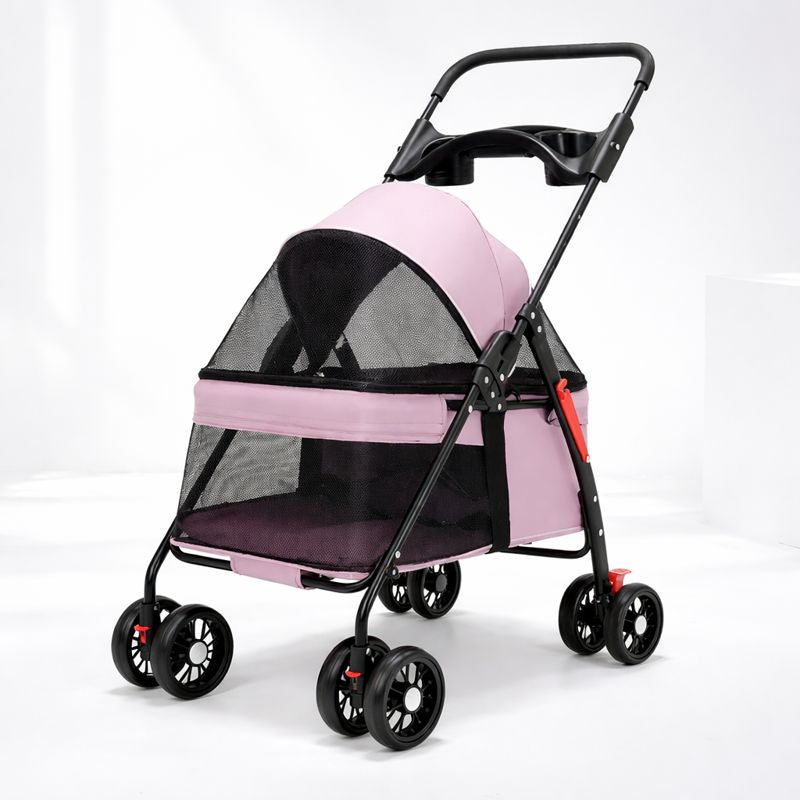 Foldable Pet Stroller – Detachable Basket, 360° Wheels & One-Hand Fold for Small Dogs & Cats