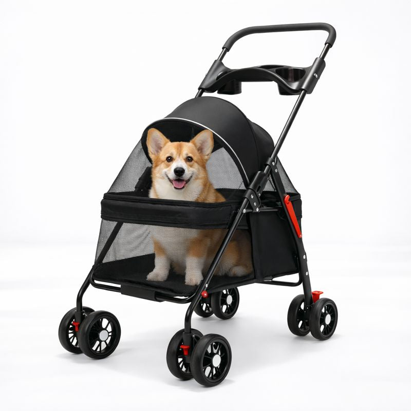 Foldable Pet Stroller – Detachable Basket, 360° Wheels & One-Hand Fold for Small Dogs & Cats