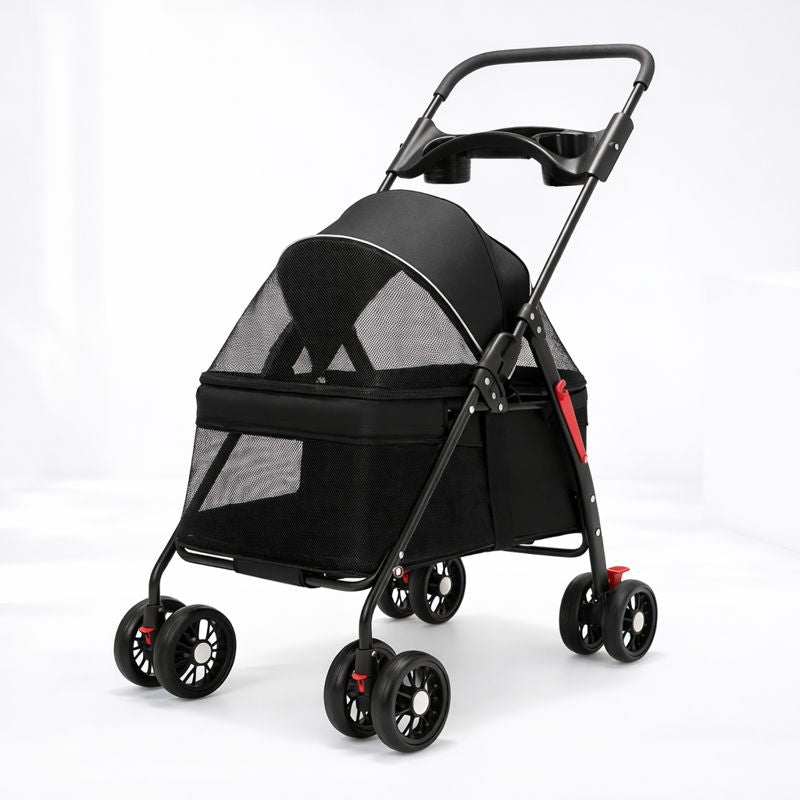 Foldable Pet Stroller – Detachable Basket, 360° Wheels & One-Hand Fold for Small Dogs & Cats