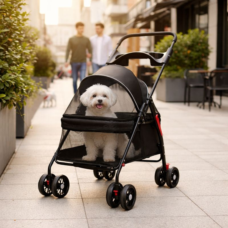 Foldable Pet Stroller – Detachable Basket, 360° Wheels & One-Hand Fold for Small Dogs & Cats