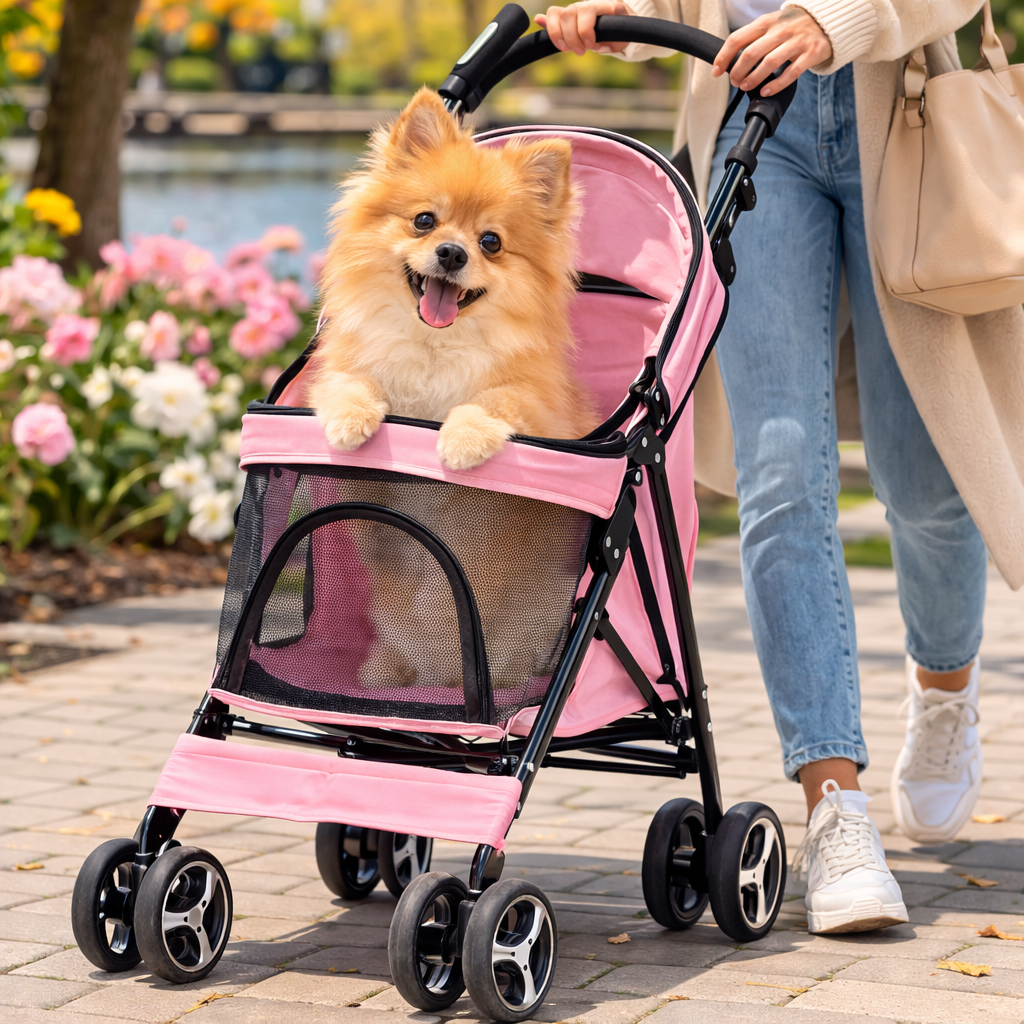 Foldable Pet Stroller – Detachable Basket, 360° Wheels & One-Hand Fold for Small Dogs & Cats