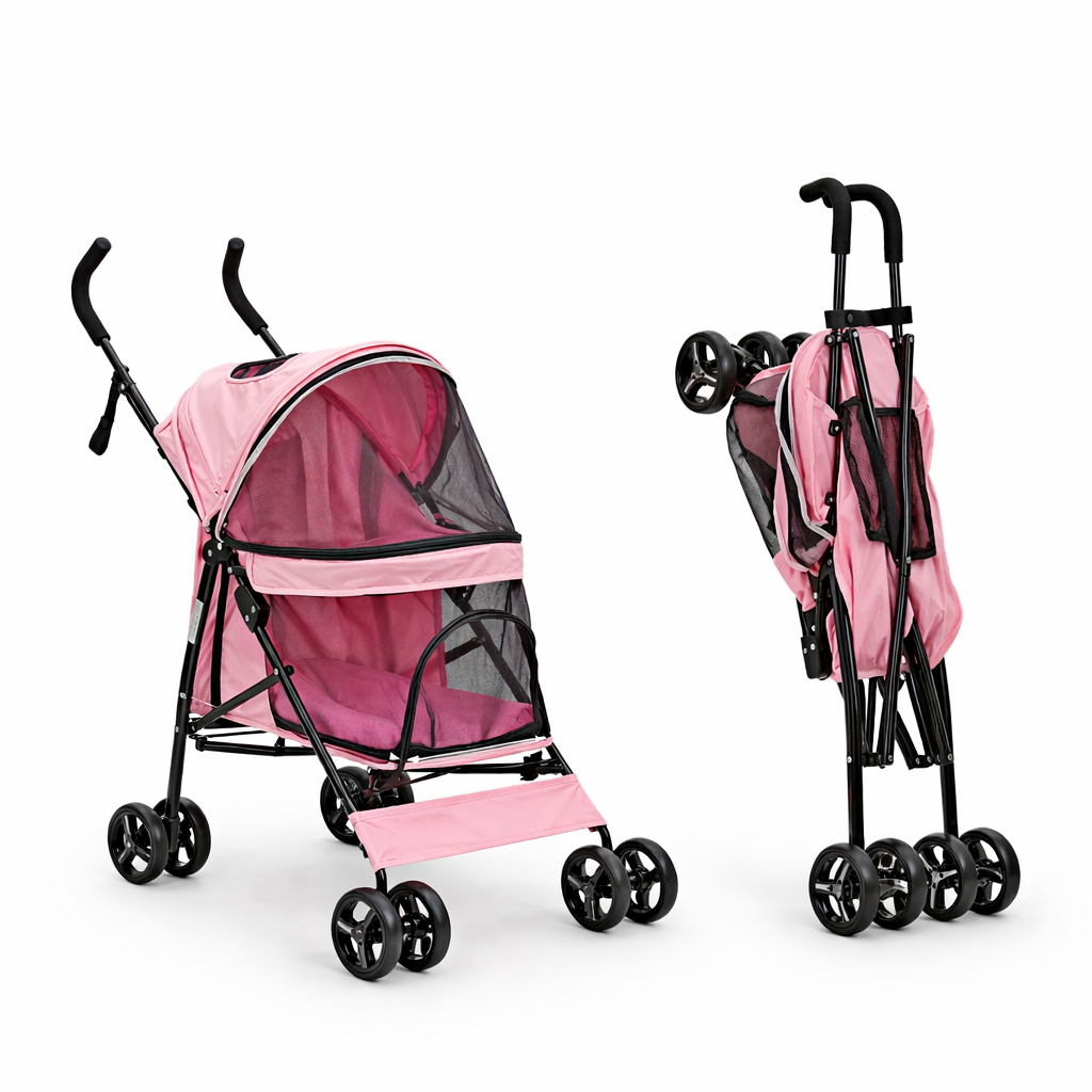 Foldable Pet Stroller – Detachable Basket, 360° Wheels & One-Hand Fold for Small Dogs & Cats