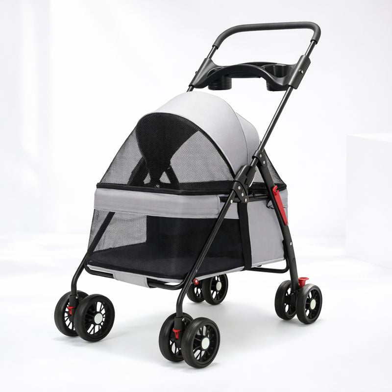 Foldable Pet Stroller – Detachable Basket, 360° Wheels & One-Hand Fold for Small Dogs & Cats