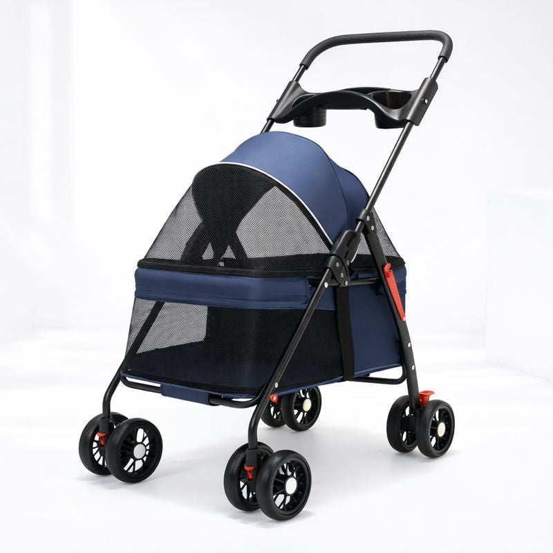 Foldable Pet Stroller – Detachable Basket, 360° Wheels & One-Hand Fold for Small Dogs & Cats