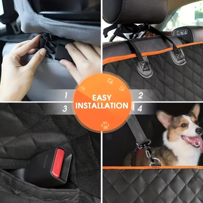 5-Layer Waterproof Dog Car Seat Cover – Hammock Mode, Side Flaps & Seatbelt Openings