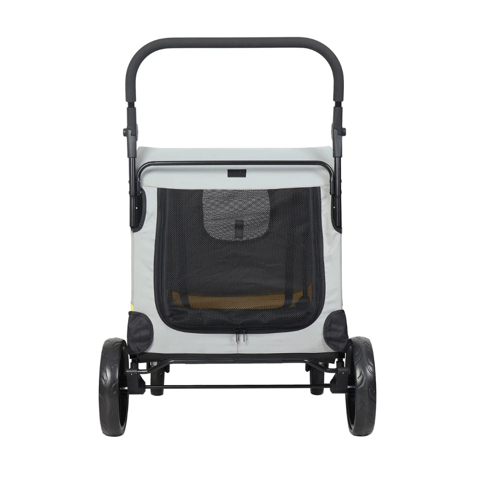 Large Dog Stroller – 4 Wheels, Panoramic Mesh View & Safety Collar Hook