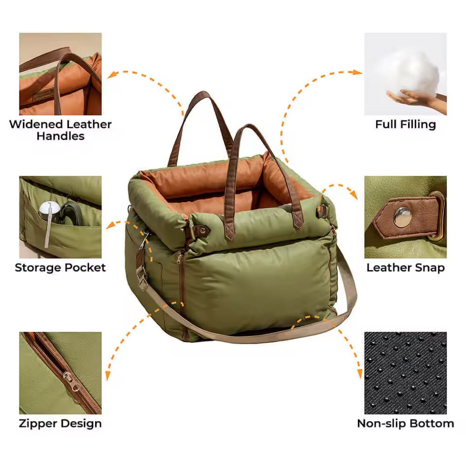 Plush Dog Car Seat with Safety Belt | Water-Repellent | 55x50x45cm | Lightweight & Portable