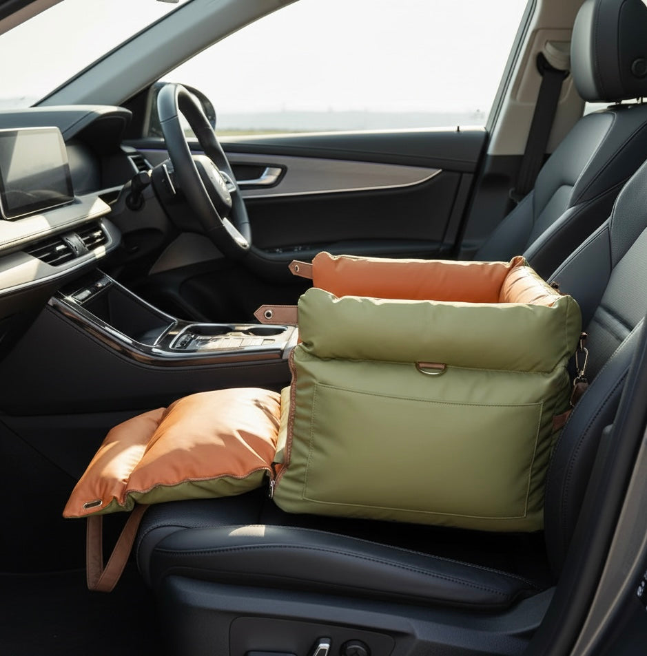 Plush Dog Car Seat with Safety Belt | Water-Repellent | 55x50x45cm | Lightweight & Portable
