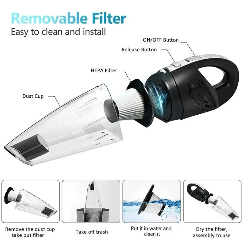 Handheld Vacuum Cleaner – 9000Pa Cyclone Suction, Cordless & Lightweight for Home, Car & Pet Hair Cleanup