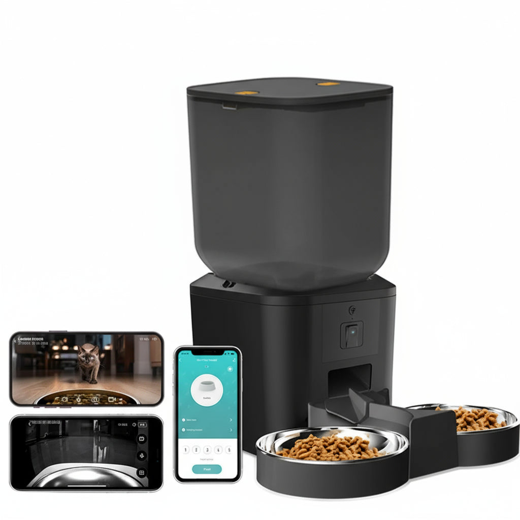 Smart Automatic Pet Feeder with Camera & Two-Way Audio | 8L | 6 Meals | Stainless Steel Bowl