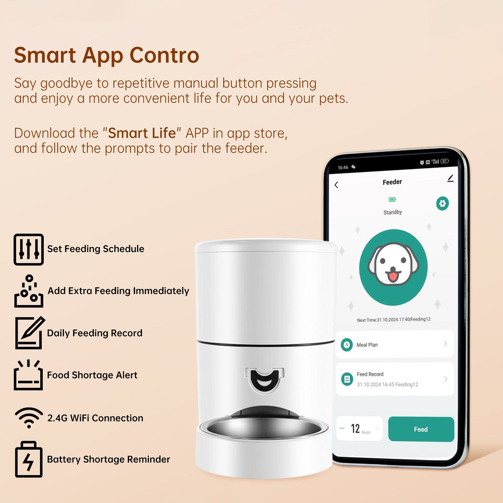 4L Automatic Pet Feeder – App-Controlled with Scheduling & Battery Backup