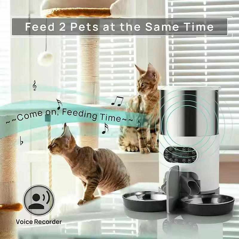 4.5L Automatic Pet Feeder – App Control, Voice Recording & Dual Bowl Option