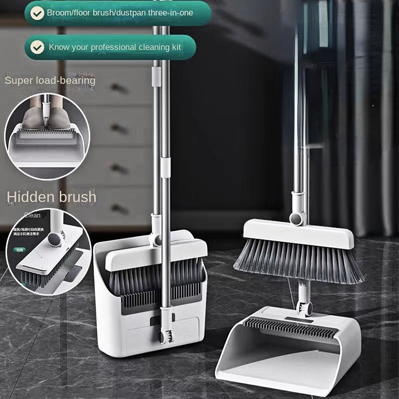 Broom & Dustpan Set with Built-In Hair Comb – Ergonomic & Space-Saving